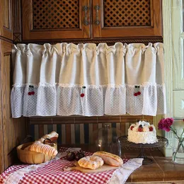 Cortina de cereja para janela, tule curto, porta de cozinha, meio estilo country francês, decoração de casa