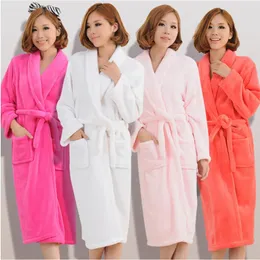 Women Men Flannel Bath Robe Sleepwear Autumn Winter Solid Plush Couple Bathrobe Thick Warm Female Robe Drop 240113