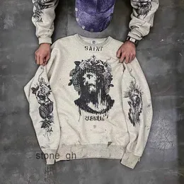 Męskie bluzy bluzy umyte Święty Michael mężczyzn Kobiety Jakość Graffiti uszkodzona z kapturem 230811 JF6D