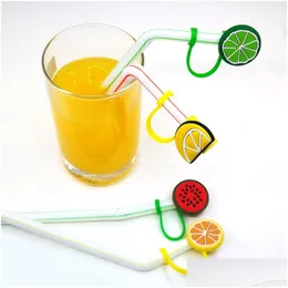 Drinking Straws Custom Fruits Sile St Toppers Accessories Er Charms Reusable Splash Proof Drinking Dust Plug Decorative 8Mm Drop Deliv Dhswf