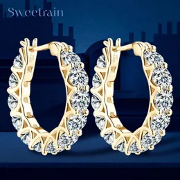Luxury 4mm Full Hoop Earring Original Certified 925 Silver 36CT Diamond For Women Wedding Jewelry 240112