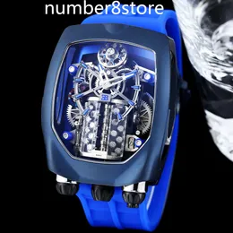 Chiron Tourbillon 16-أسطوانة المحرك Mens Watch Blue JC الساعات التلقائية الفاخرة الضخمة معصم اليد الياقوت
