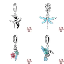 Mode 925 Silverfärgad fjäril Dragonfly Hummingbird Spring Series Charms Pärlor Fit Pando 925 Original armbandsmycken