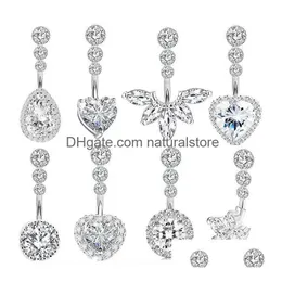 Navel & Bell Button Rings Crystal Belly Button Ring For Woman Navel Piercing Round Heart Zircon Stud Barbell Stainless Steel Bar Y Bo Dhkud