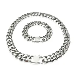 Catene 15mm Collane a maglie cubane Lucidatura Collana in acciaio inossidabile Bracciali Set per uomo Donna Catene di gioielli di alta qualità6960845 Dro Dh5V0