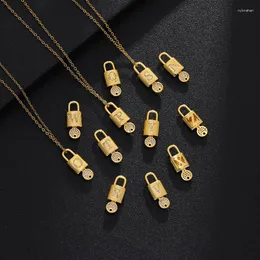 Pendant Necklaces Name Initials Lock The Keys Necklace Women Girls Alphabet 26 Letters Accessories Femme Wedding Birthday Party Jewelry