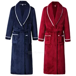 Oversize 4XL Winter Flannel Long Couple Robe Sleepwear Thick Warm Coral Fleece Bathrobe Gown Nightwear Loose HomeWear Loungewear 240113