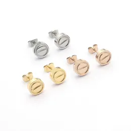 Original small 8mm boy girls screw CA stud 316L Stainless Steel Gold sier rose women men engrave love earrings wedding party jewelry