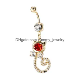 Fashion Y Cat Crystal Personality Belly Button Rings Piercing Zircon Gift Body Jewelry Drop Delivery Dhtiz