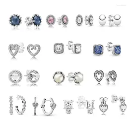 Stud Earrings LR-Women's 925 Silver Original Jewelry Love Art Design Party And Banquet Princess Square Fashion Gifts