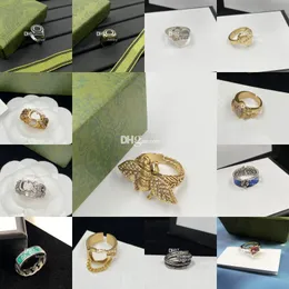Klassiska guld mentala ringar Animal Plated Cluster Rings Stylish Charm Diamond Rings smycken med boxuppsättningar födelsedagsdatum gåva