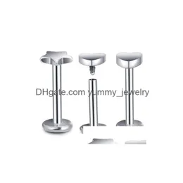 1.2X8Xm 16G Stella d'oro Cuore Filettato internamente Top Gem Labret Piercing sul labbro Anello zircone Trago Orecchino Consegna di goccia Dh2Ch