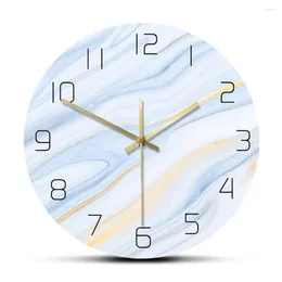 Wall Clocks Blue And White Marble Surface Printed Clock Luxurious Art Texture Modern Home Decor Abstract Concept Silent