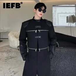 IEFB Trend Men's Patchwork Leather Jackets Korean Style Original nischdesign Luxury Short Coat Mulit Zipper Stand Collar 9C2420 240112