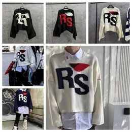 Herrenpullover Herren Hoodies Sweatshirts Raf Simons 2023SS New Classic Rs Letters Short Long Sleeve Loose Round Neck Knit Wool Sweater n5