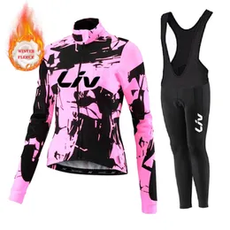 Liv Women Team Zimowe polar długie rękawowe Jersey Set Set Mountian Rower Ubrania noszenie ropa Ciclismo Racing Rower Suit 240112