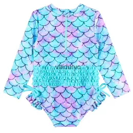 One-Pieces BAOHULU Cute Toddler Baby Girl Swimwear Long Sleeve UPF50+ Infant Bathing Suits Bright Ruffle Swimsuit Kids One Piece Beachwear H240508