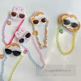 Ins Kids Sungalsses z kolorowymi akrylowymi okularami Zestaw łańcucha dzieci Kot Och ochrona EyeWar Chłopcy Dziewczyny UV 400 Akcesoria przeciwsłoneczne Z6689