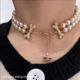 Choker Vivianism Westwoodism Halsband Kvalitet West Light Luxury Bone Double Rowed Saturn Pearl Necklace Edition