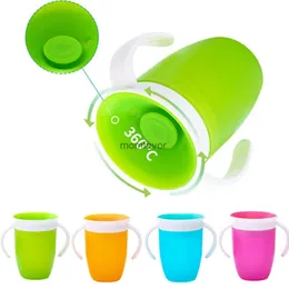 New Baby Bottles# 360 Degrees Can Be Rotated Baby Learning Drinking Cup with Double Handle Flip Lid Leakproof Silicone Infants Water Cups Bottle