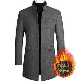 BROWON Brand Business Casual Trench Coat Men Chinese Style Solid Color Winter Autumn and Wool for 240113