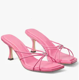 Donne di marca Indiya Sandali Scarpe Punta quadrata Nappa Cuori in pelle Mulo di cristallo Sottili cinghie annodate Tacchi alti da donna EU35-41 521