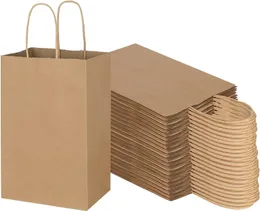 Vita Kraft Paper Väskor med handtag presentförpackningspåsar till förmån för livsmedelsbutik Festfödelsedagshopping Business Goody Craft Sacks