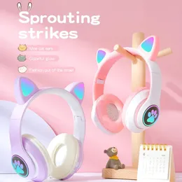 Auricolari Flash Led Cute Cat Ear Cuffie Bluetooth Kid Girl Musica Casco wireless Tf Card Gaming Auricolare con microfono Cuffie per telefono Regalo