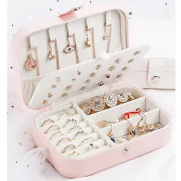 Estilo coreano fresco e simples menina brincos placa caixa de jóias protable brincos de couro anel multi-função caixa de armazenamento de jóias 240112