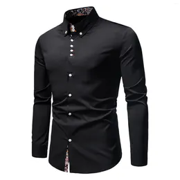 Men's T -skjortor Mens Long Sleeved Youth Fashion Casual Lapel Slim Fit Color Shirt