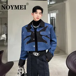 NOYMEI Nicho Cor Contraste Patchwork Curto Silhueta Jaqueta Moda Masculina Coreana Outono Casaco Masculino Chique High Street WA3268 240112