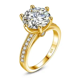 Yellow Gold 4ct Ring With Certificate For Women Brilliant Cut Pass Diamond Tester Luxury Wedding Jewelry Top Quality 240112