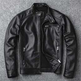 .Classic Motor StyleBlack äkta läderjacka Fashion Men Casual Leather Coatstreet Biker Coatwholesales 240112