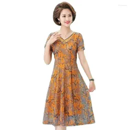 Party Dresses Summer Elegant Dress 2024 V-hals Högklassificering Temperament Rich Lady Fashion Slim Over The Kne Floral Spets tryckt lång kjol