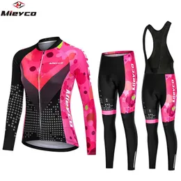 Completi Bici Abbigliamento donna Tuta da bici da strada Maglia da ciclismo MTB Set Pantaloni da ciclismo con bretelle da mountain bike da donna Tuta a maniche lunghe Panno VTT