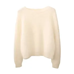 Arrivo Autunno e Inverno Mohair Maglione femminile bianco O-Collo Pullover Maglione Donna Maglioni Moda Primavera Bottoms 240113