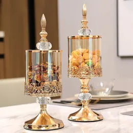 European Crystal Glass Storage Jar with Lock Luxury Rose Candy Jar Gold-Plated Lagring Decorative Ornaments Art Home Decoration 240113