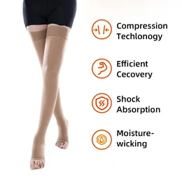 Hh 15-21mmHg Open Toe Woman Compression Stockings for Varicose Veins Thigh High Graduated Pressure Socks S-5XL 240113