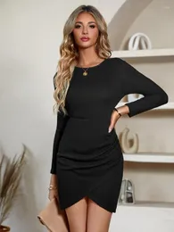 Vestidos casuais mulheres elegantes e bastante sólidas mangas compridas elegantes nádegas envoltório vestido de festa em oferta liquidação