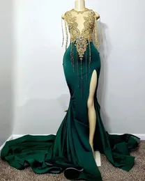 Dresses 2023 Arabic Aso Ebi Hunter Green Prom Dress Mermaid Lace Beaded Evening Formal Party Second Reception Birthday Engagement Gowns Dr