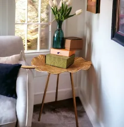Круглый столик в деревенском стиле, торцевой столик для дивана-листа, подставка для лампы из растений, тумбочка прикроватная тумбочка Мебель для гостиной Металлический журнальный столик с золотым акцентом