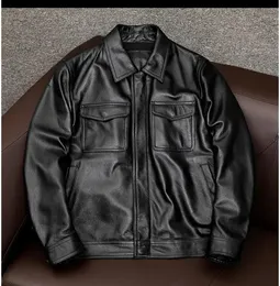 .Genuine Leather jacket.Classic casual black Men cowhide clothes.quality plus size leather coat.Father's gift 240113