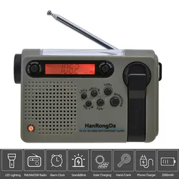 Radio Multifunktionella bärbara radio FM AM SW 3Band Emergency Mottagare Support Hand Crank Solar Charging With ficklampa Power Bank