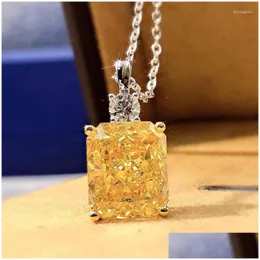 Pendentif Colliers De Luxe Mode Jaune Zircon Cubique Collier Pour Femmes Tempérament Femme Mariage Tendance Fête Anniversaire Bijoux Dhk6H