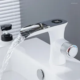 Bathroom Sink Faucets Basin Faucet Temperture Digital Show Black Wash Single Handle And Cold Waterfall