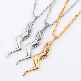 Mens Necklace Sexy Naked Women Design Pendant Necklace 14k Yellow Gold Fashion Golden Women Pendant for Men Chain Necklaces