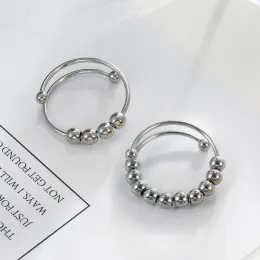 14k Vittguldrotatpärlor Angstringar Justerbar stressavlastning Fidget Rings för kvinnor Män 2024 Fashion Jewelry Gift