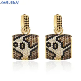 MHS. SUN 서부 여성 모자이크 지르콘 표범 인쇄 드롭 귀걸이 고급 AAA CZ Dangle Earrings 3 레이어 금도금 보석 240113