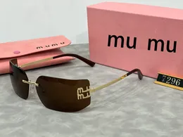 Luxury Miu Solglasögon Kvinnors designer Rimless Miumu Solglasögon Alfabet Glasögon Solskade solglasögon Mäns Sports solglasögon