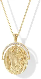 Pavoi 14K vergoldete Halskette mit ovalem Münzanhänger für Damen | Böhmische Halskette, vergoldeter quadratischer Kristall, weißer Stein
